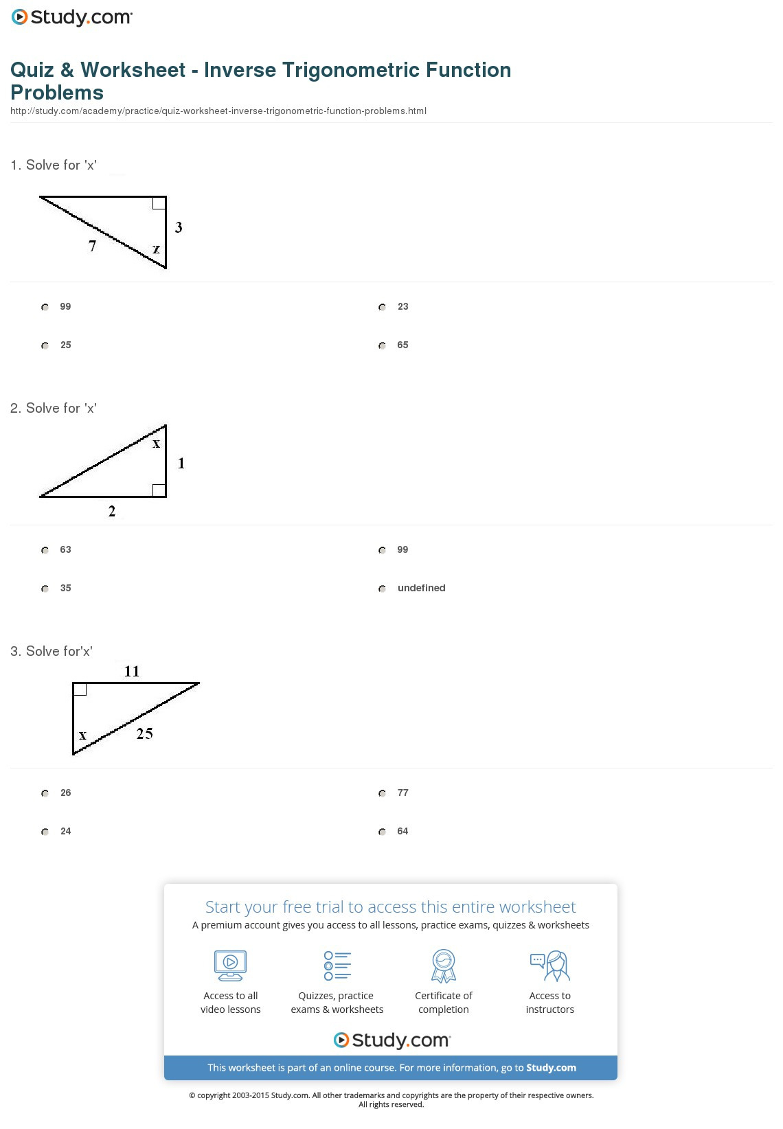 Trigonometric Functions Worksheet With Answers Pdf Function Worksheets