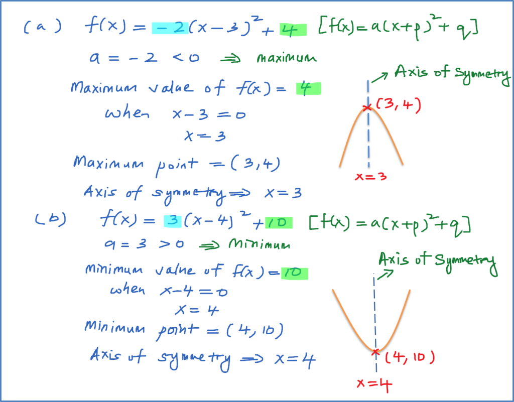 3 3 1 Example 1 Finding The Maximum minimum And Axis Of Symmetry Of A 