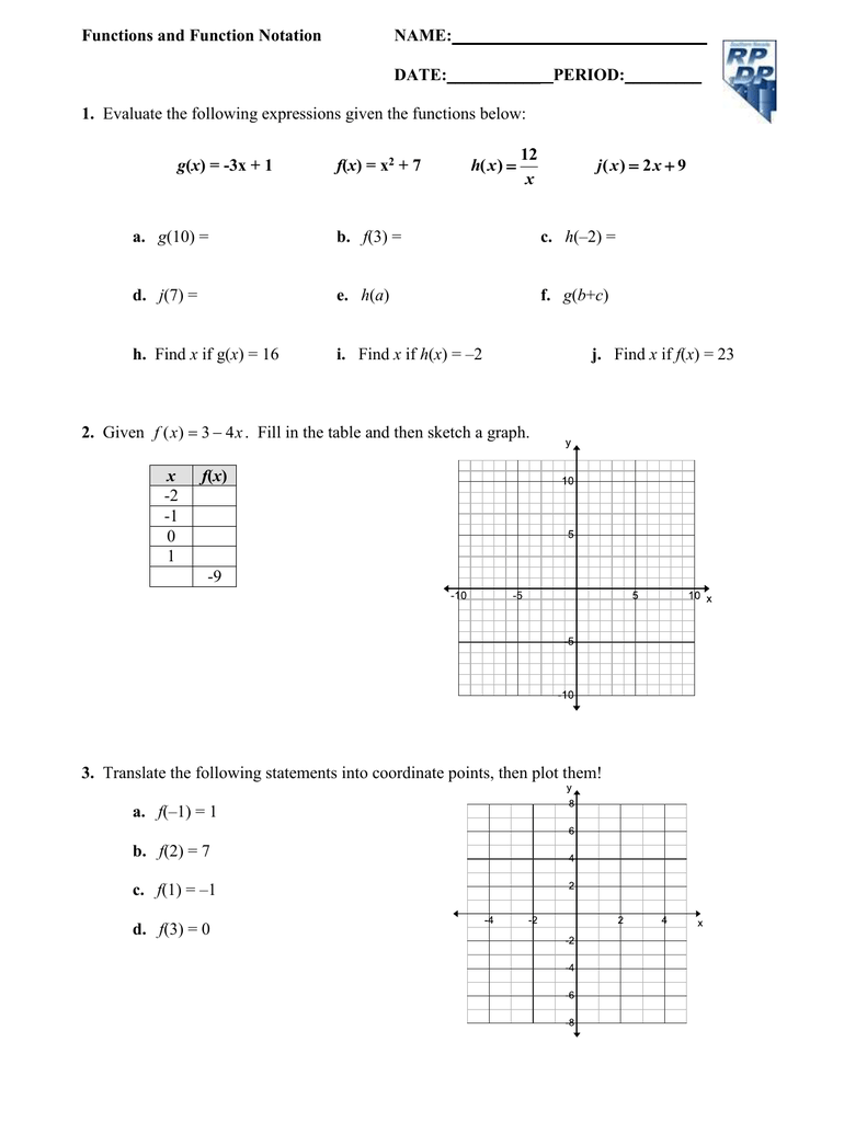 Algebra 1 Function Notation Worksheet Alternate Answers Algebra