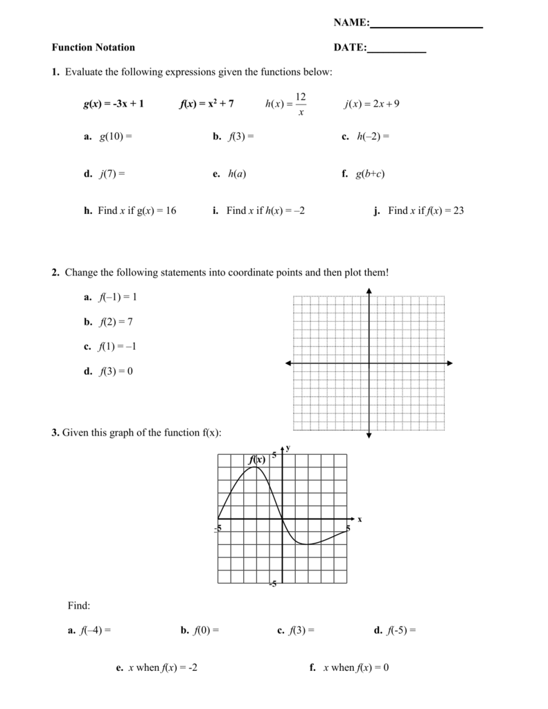 Algebra 1 Function Notation Worksheet Answers Algebra Worksheets Free 