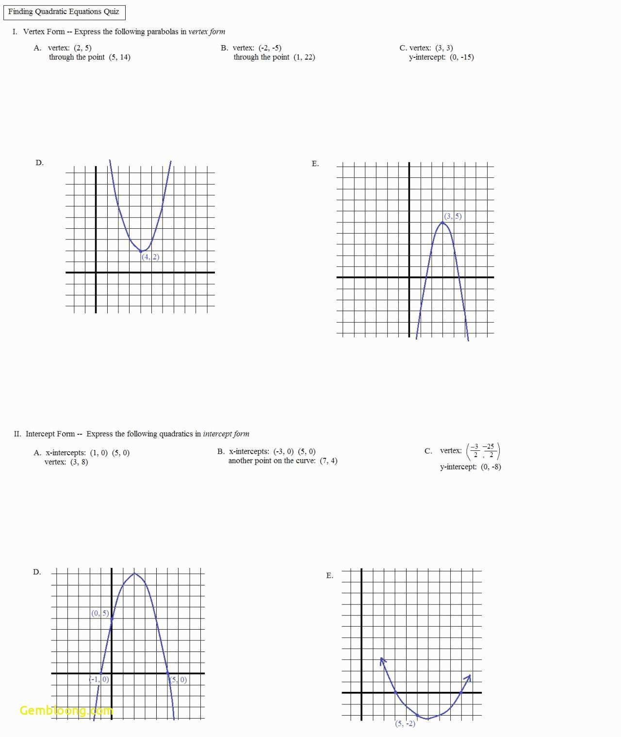 Algebra 1 Graphing Quadratics In Vertex Form Worksheet Algebra 