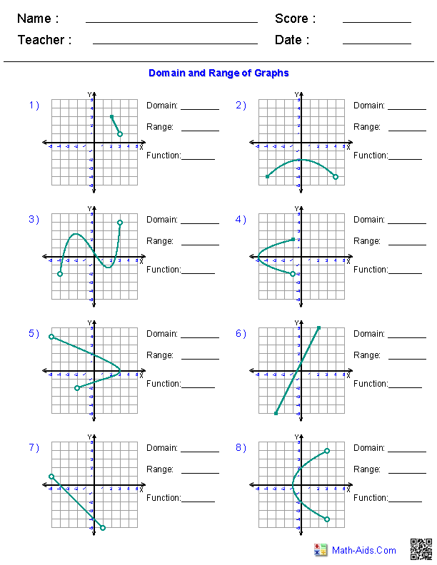 Algebra 1 Worksheets Domain And Range Worksheets Algebra Graphing 