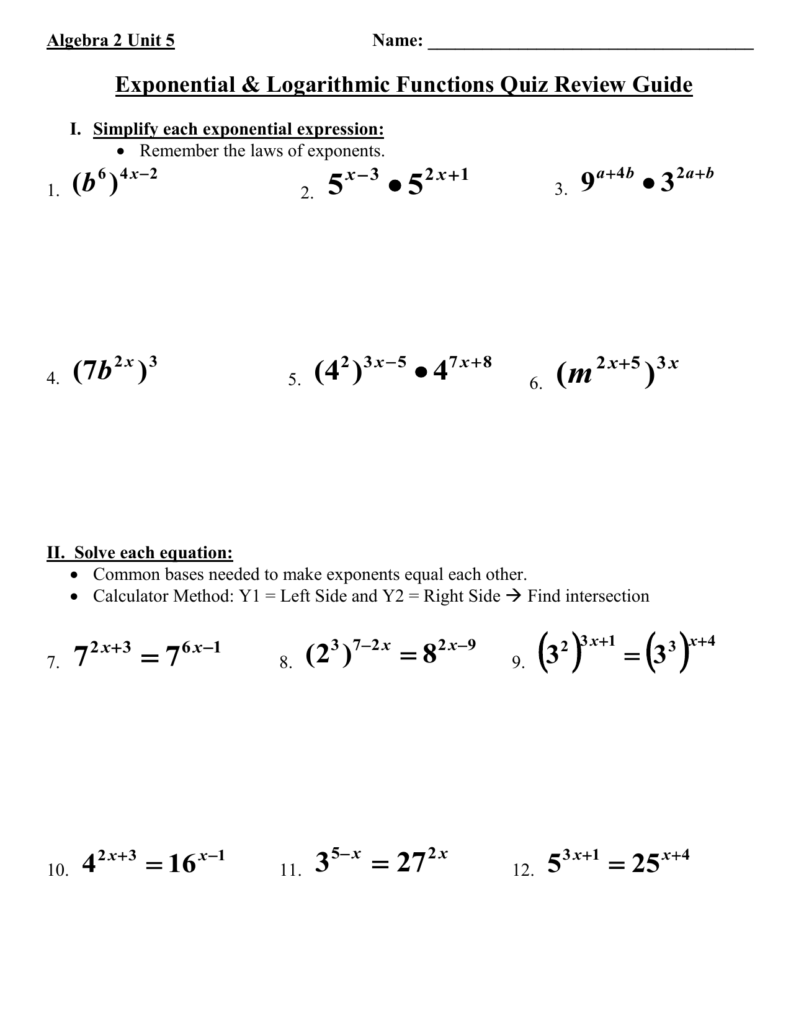 Algebra 2 Exponential Functions Worksheet Answers Algebra Worksheets 