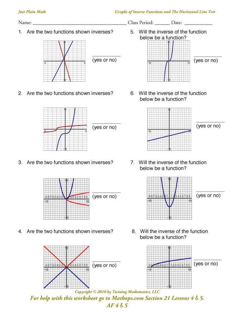Algebra 2 Graphing Inverse Functions Worksheet Kidsworksheetfun
