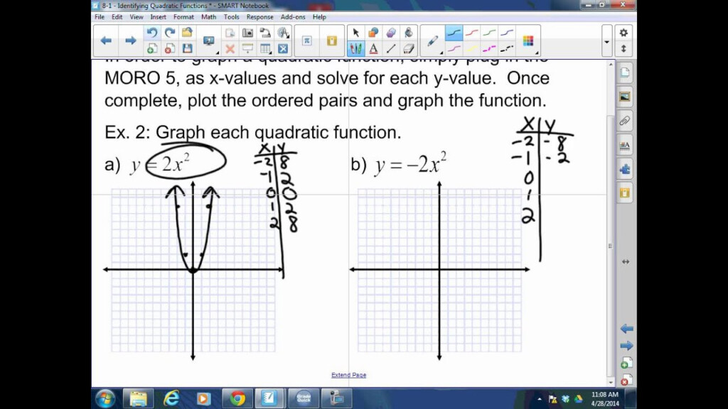 Algebra I 8 1 Identifying Quadratic Functions YouTube