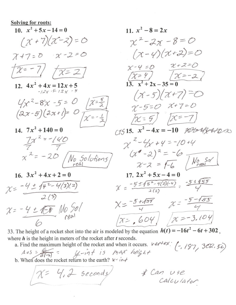 Algebra Review Worksheet Quadratic Functions Answers Algebra 