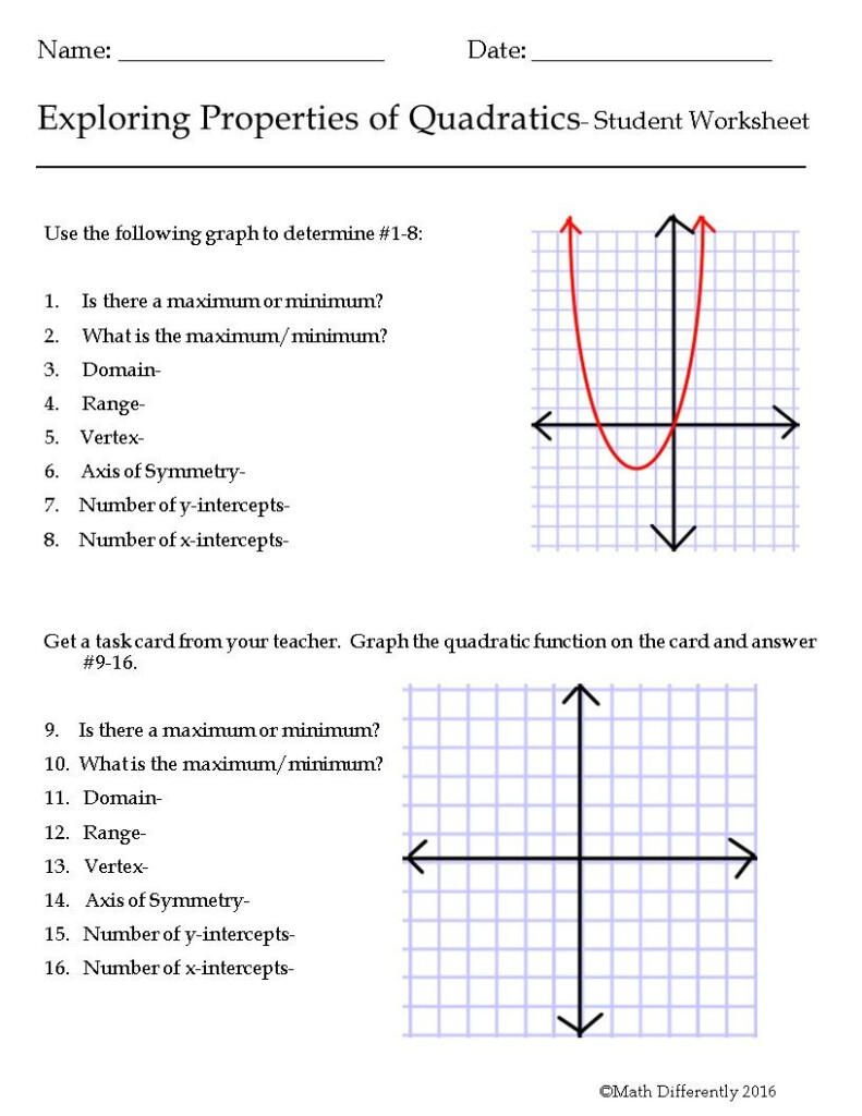 Characteristics Of Quadratic Functions Worksheet 1 Answer Key Function Worksheets