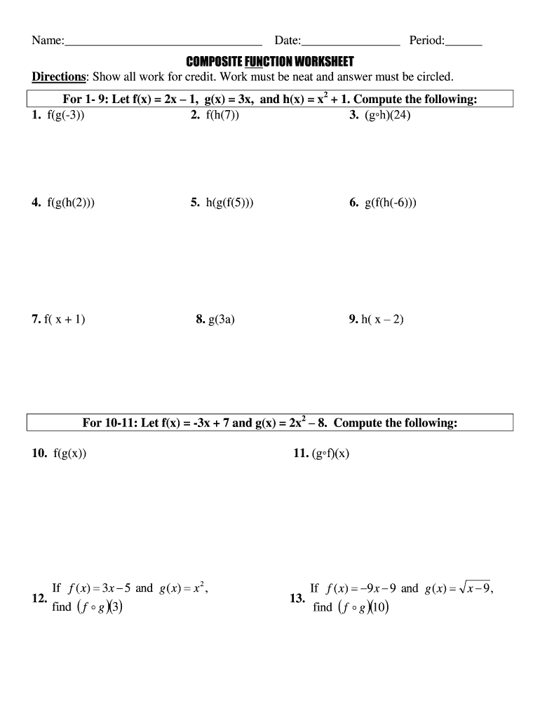 Function Composition Worksheet Answers Function Worksheets