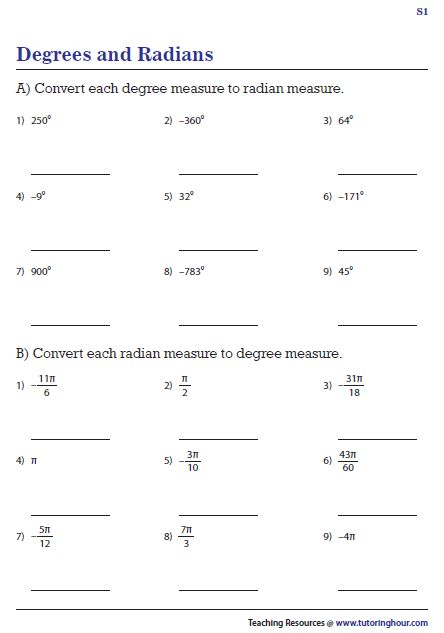 Convert Between Degrees And Radians Worksheets Algebra Worksheets 