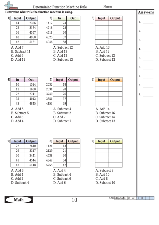 Determining Function Machine Rule Function Worksheet With Answers 