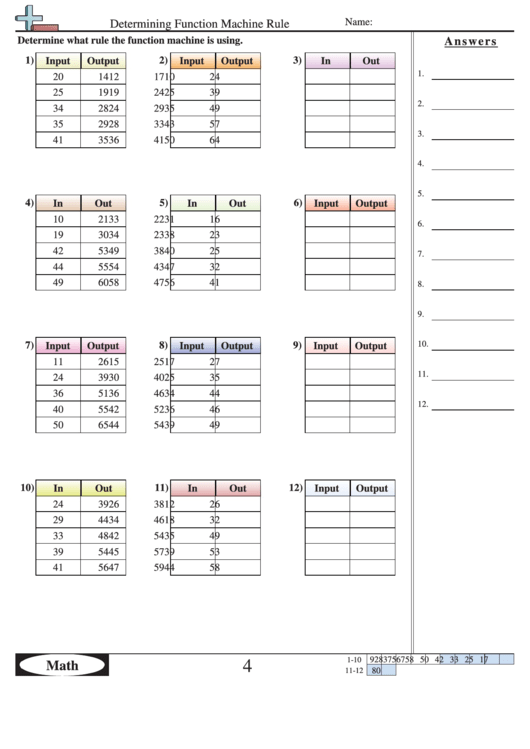 Determining Function Machine Rule Function Worksheet With Answers 