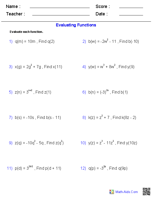 Algebra 2 Functions Worksheet Answers