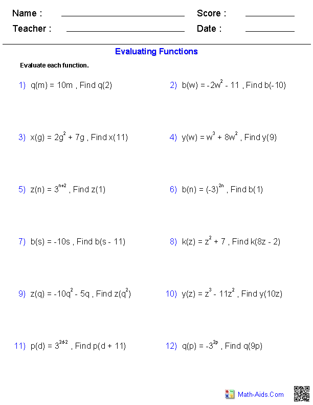 Evaluating Function Notation Worksheet Pdf Answers Function Worksheets