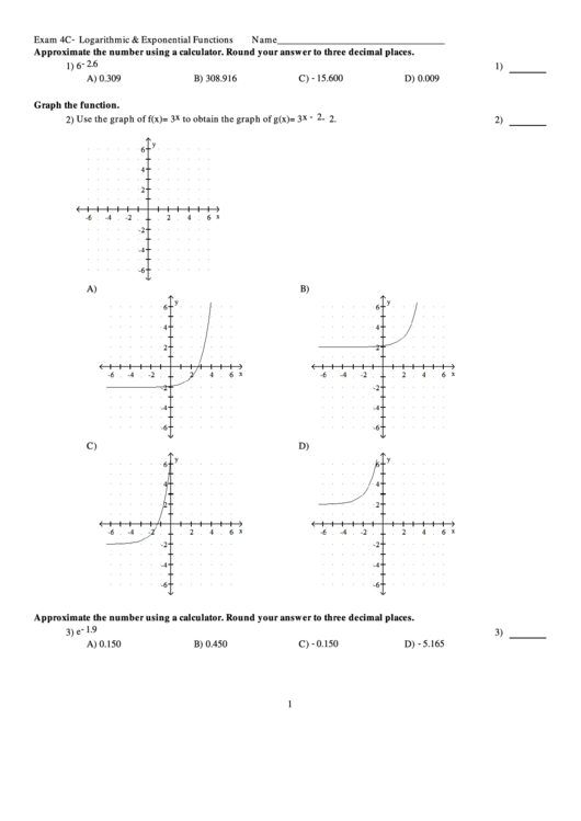 Exam 4c Logarithmic Exponential Functions Worksheet Printable Pdf 