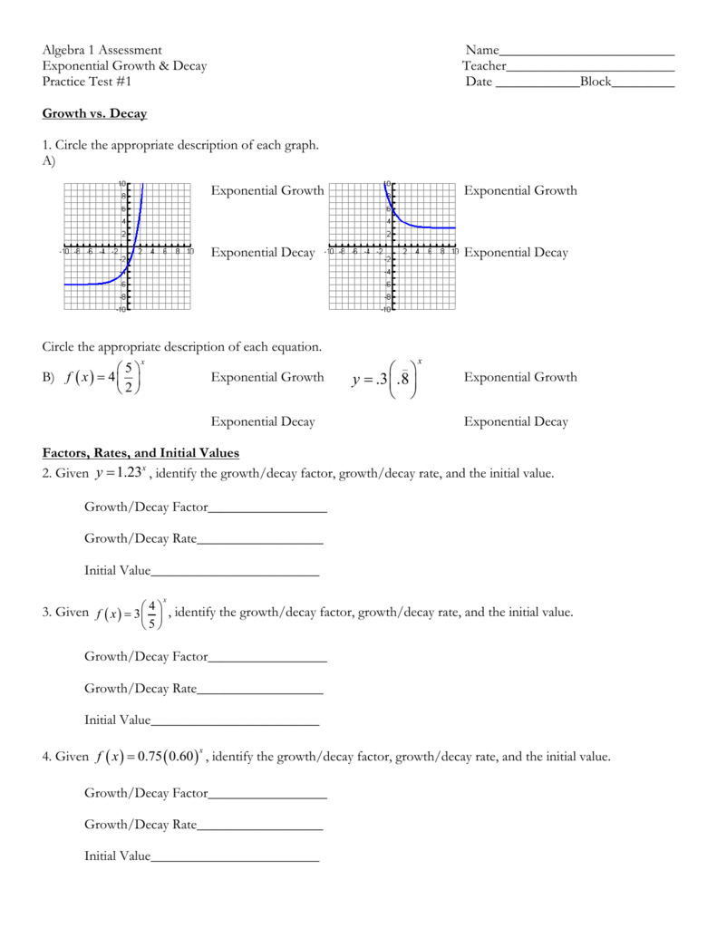 Exponential Function Growth And Decay Worksheet Promotiontablecovers