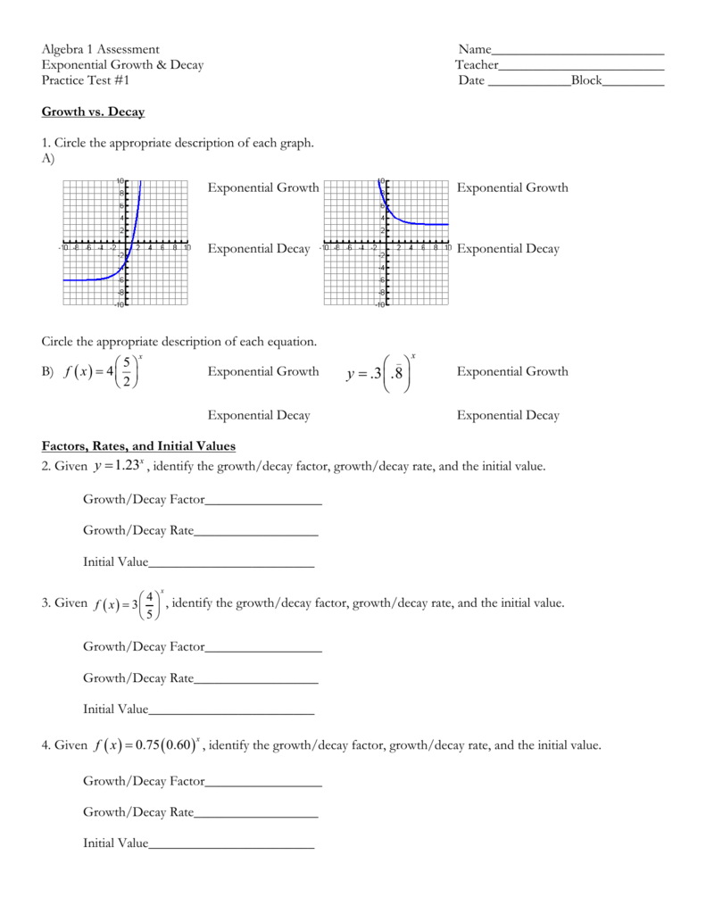 Exponential Growth And Decay Worksheet Algebra 2 Algebra Worksheets 