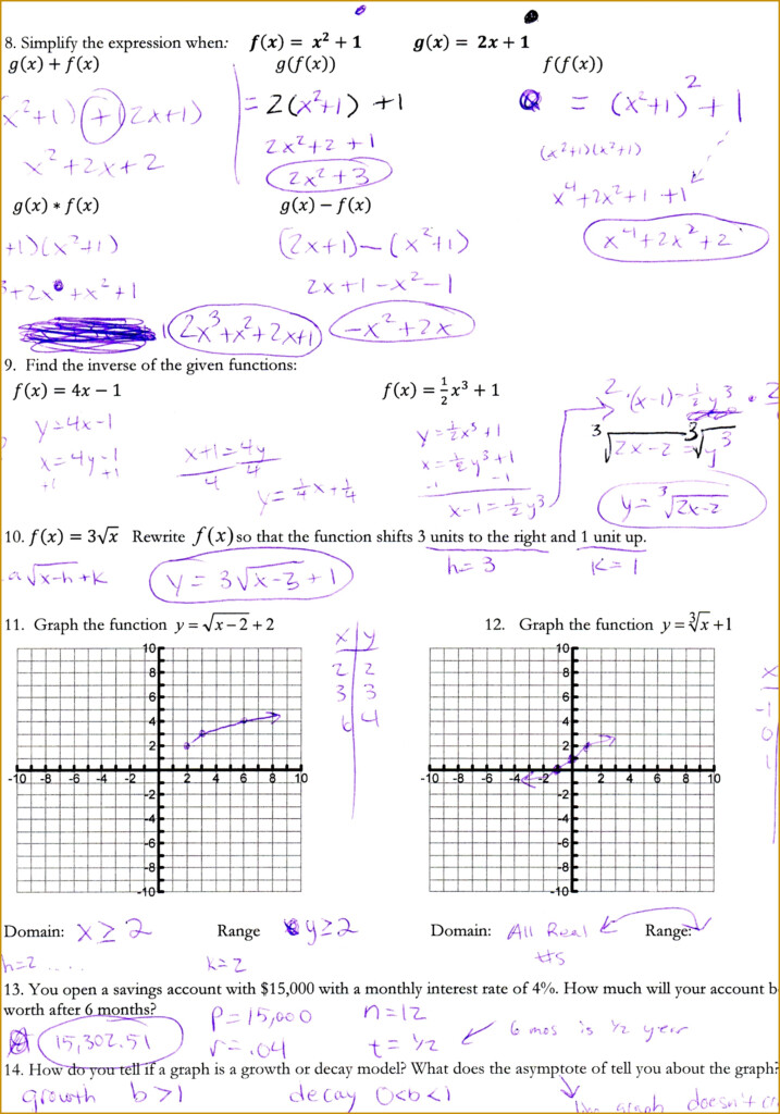 Graphing Quadratic Functions Worksheet