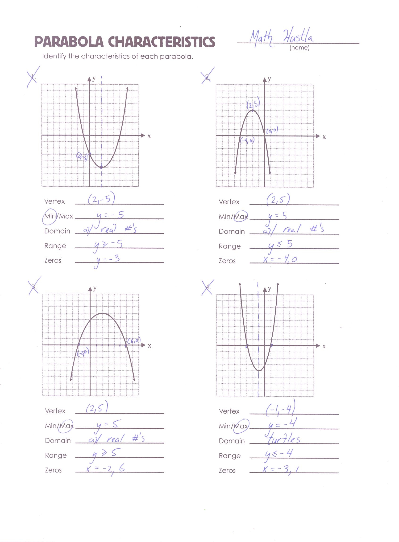 Graphing Quadratic Functions Worksheet Answer Key Algebra 1 Algebra 