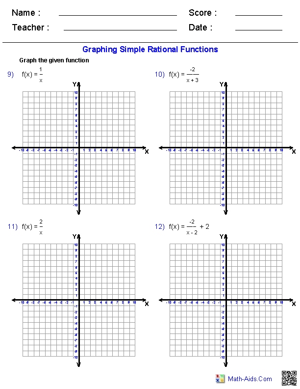 Graphing Rational Functions Worksheet Algebra 2 Answers Function Worksheets