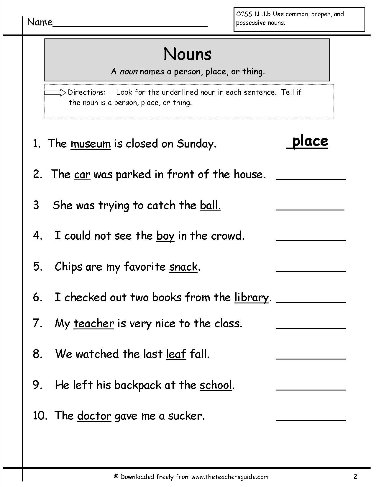 Functions Of Nouns Worksheet With Answers Pdf Grade 6