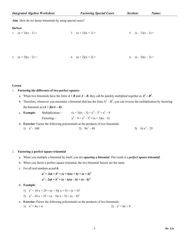 Integrated Algebra Worksheet Mr Lin Answers Worksheets Free Download
