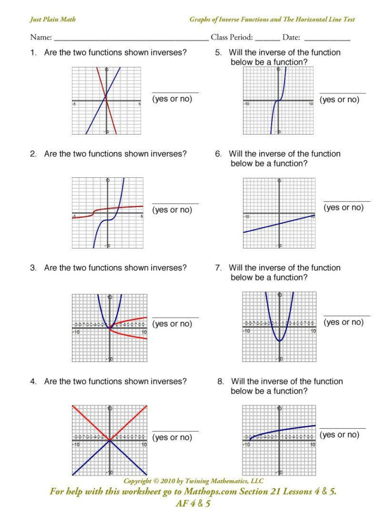 Inverse Functions Worksheet With Answers Graphing Inverse Functions