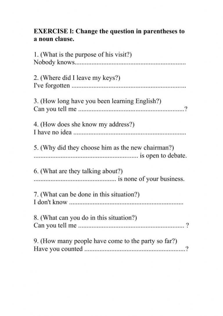 Noun Clause Interactive Worksheet Function Worksheets