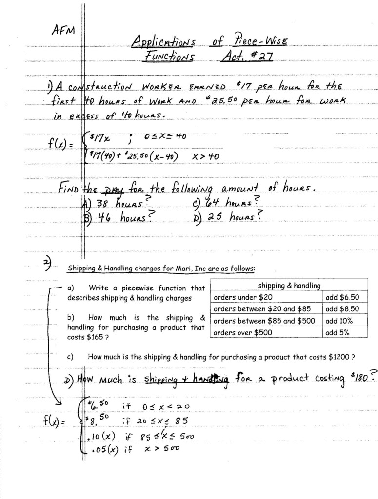 Piecewise Functions Word Problems Worksheet With Answers Worksheet List