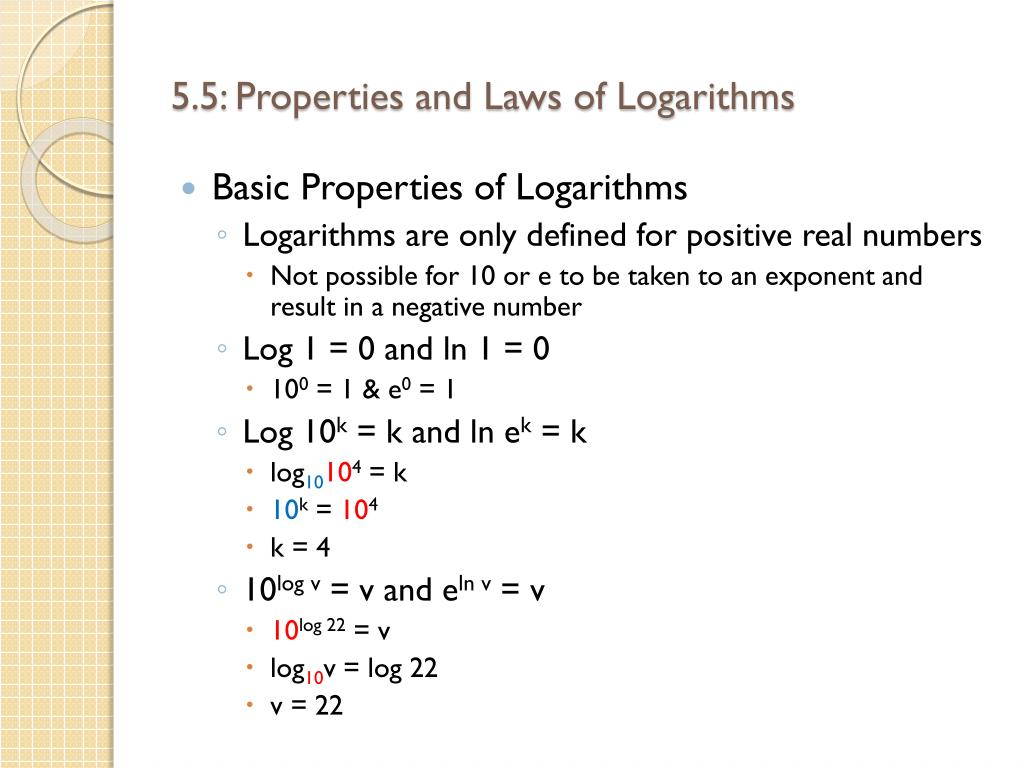 PPT Chapter 5 Exponential And Logarithmic Functions 5 5 Properties 