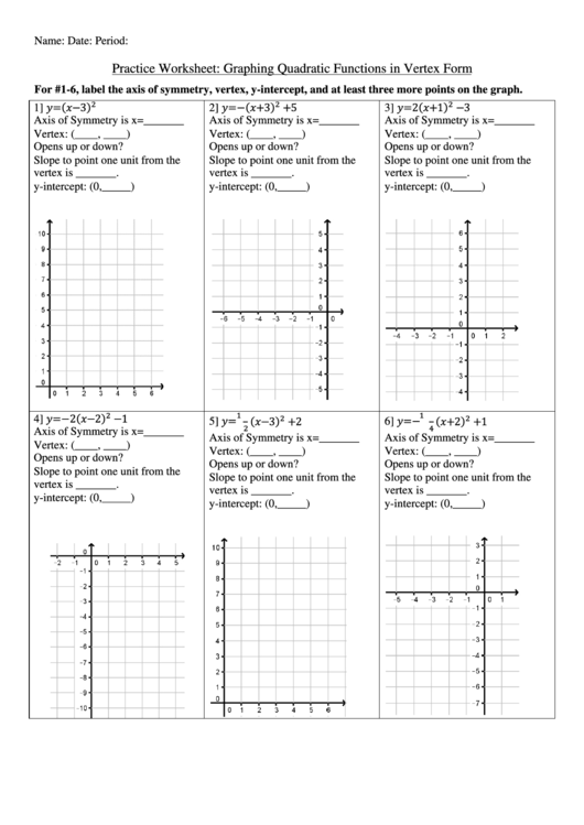 Practice Worksheet Graphing Quadratic Functions In Vertex Form