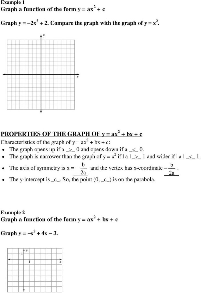 4 1 Graphing Quadratic Functions Worksheet Answers Algebra 2 Function 