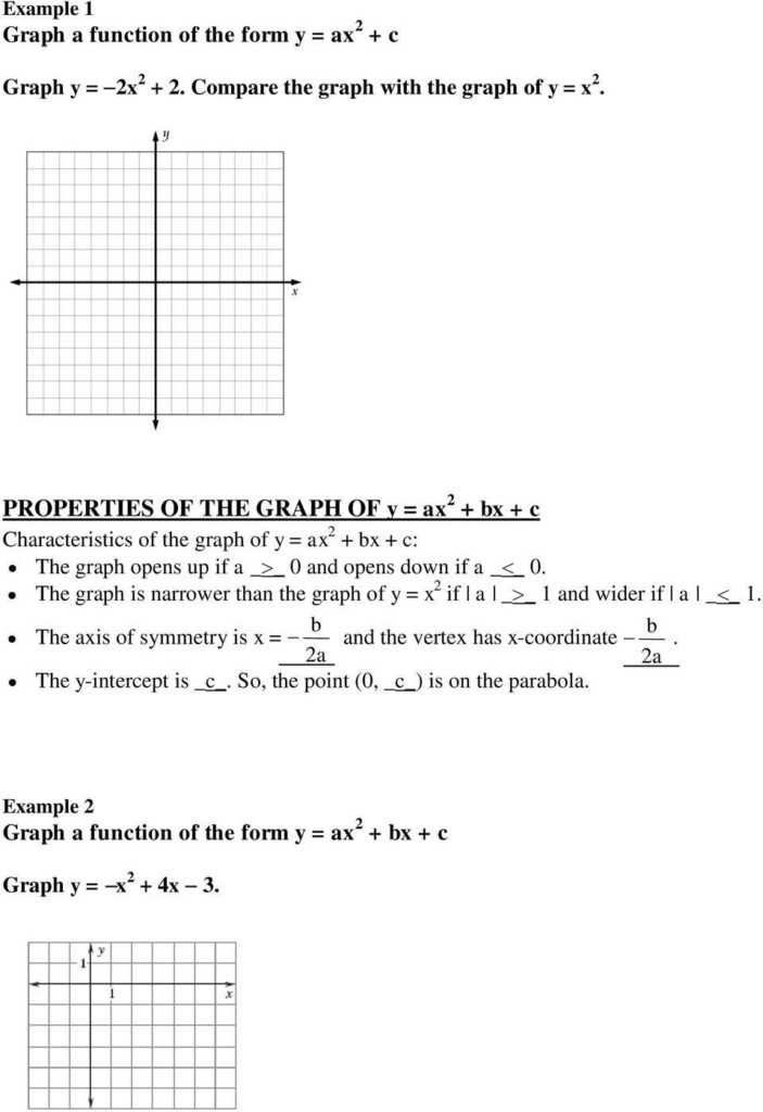 Quadratic Functions Worksheet Answers Algebra 2 4 1 Graph Quadratic 