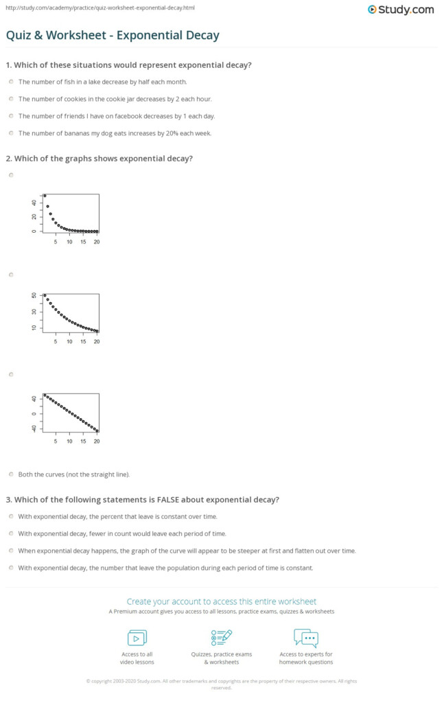 Quiz Worksheet Exponential Decay Study