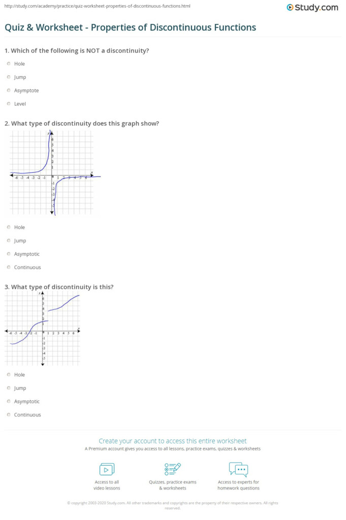 Quiz Worksheet Properties Of Discontinuous Functions Study