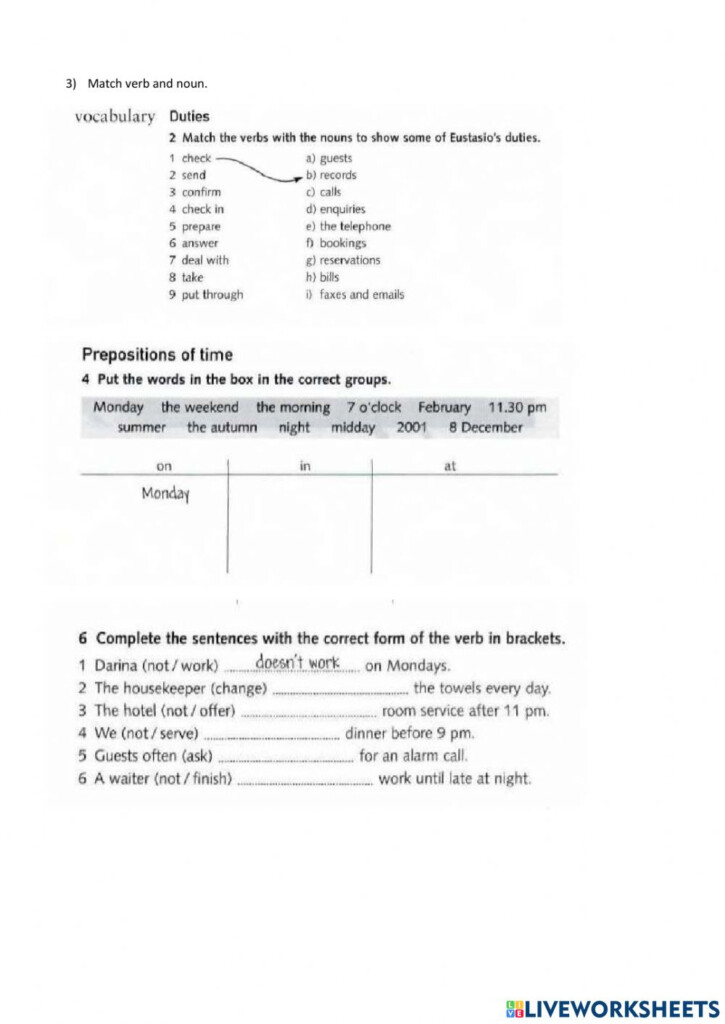 Receptionists Duties Worksheet