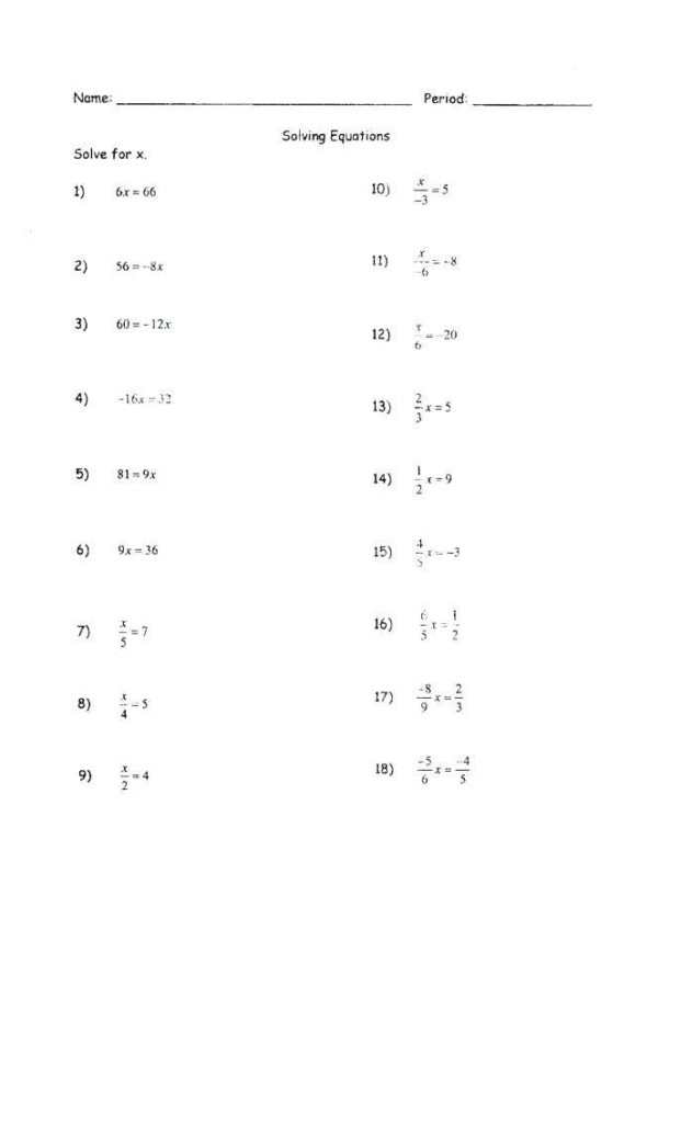 Solve Literal Equations Worksheet 4th Grade Algebra Grade Distributive 