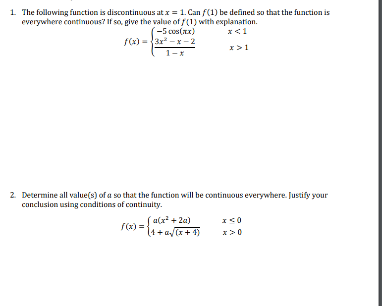 Solved 1 The Following Function Is Discontinuous At X Chegg