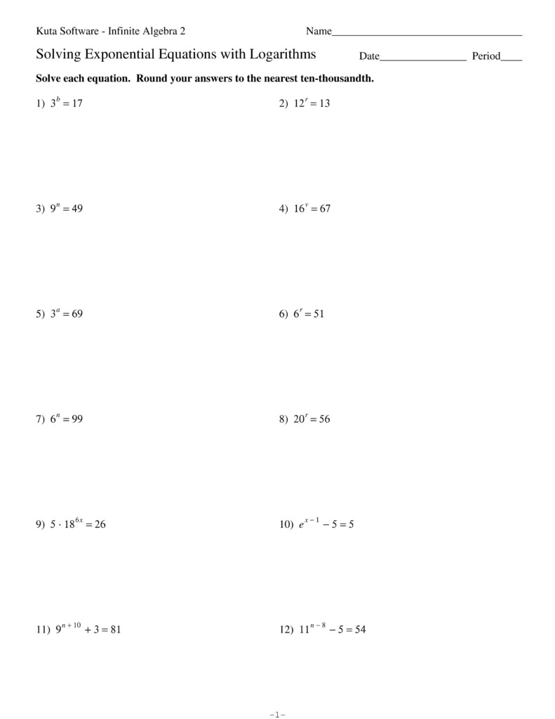 Solving Exponential Equations Worksheet With Answers Db excel