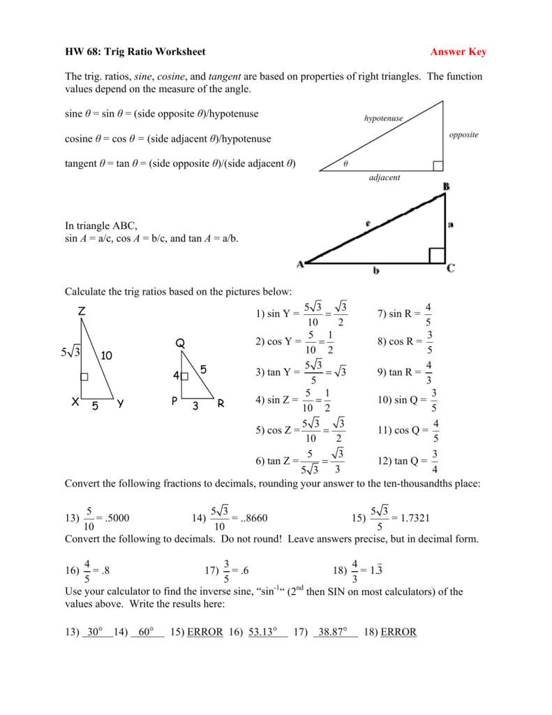 Trigonometric Ratios Worksheet Answers Db excel