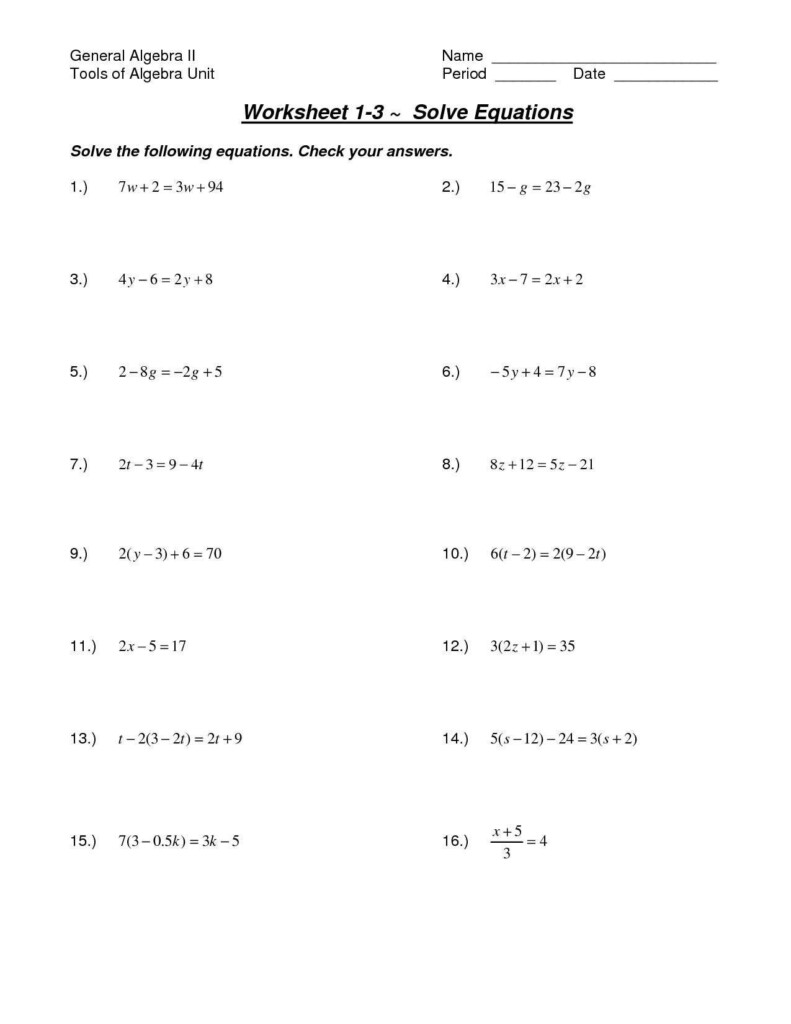 Two Step Algebra Equations Worksheet Pdf Algebra Worksheets Free Download