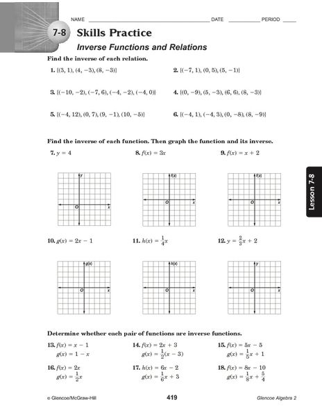 Inverse Functions And Relations Worksheet Answers Function Worksheets