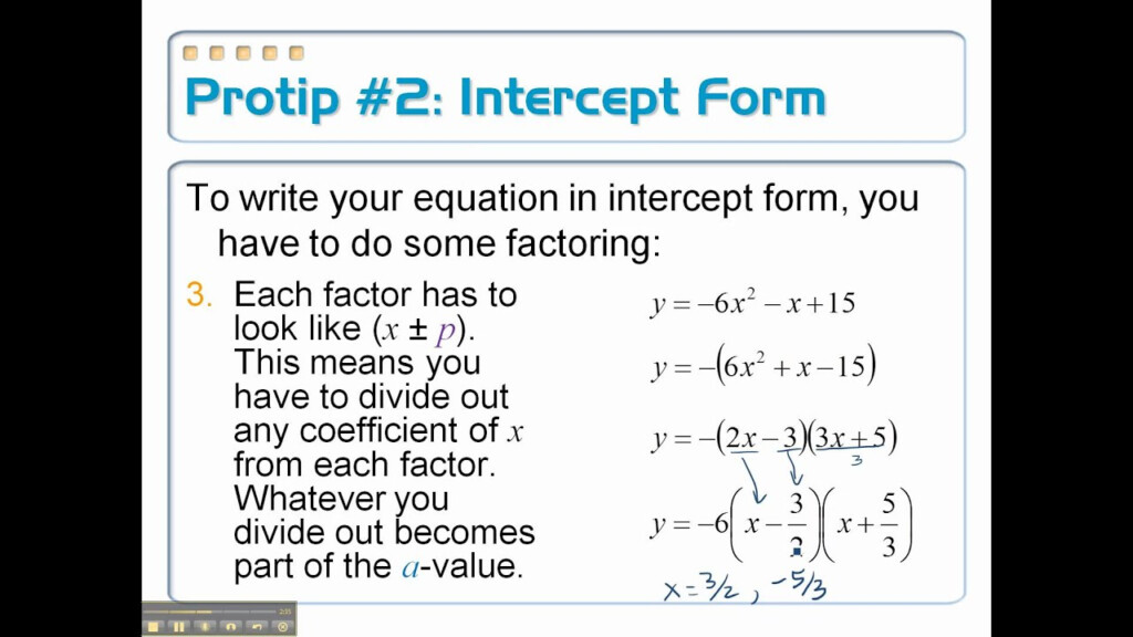 4 2 Quadratic Functions In Intercept Form Part 2 YouTube