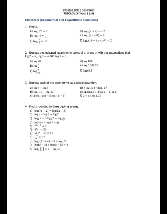 7 5 Practice Exponential And Logarithmic Equations Form K Answers 