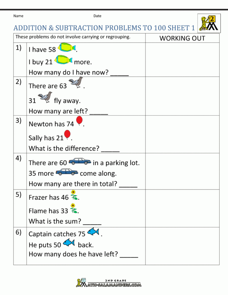 Addition And Subtraction Word Problems Worksheets Db excel