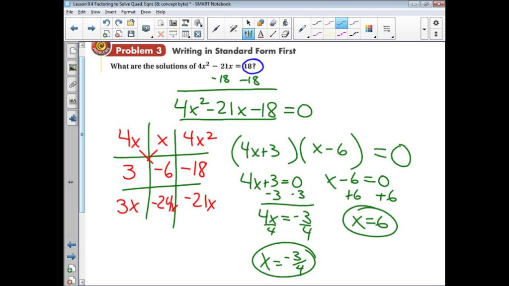 Algebra 1 Lesson 9 4 Factoring To Solve Quadratic Equations YouTube