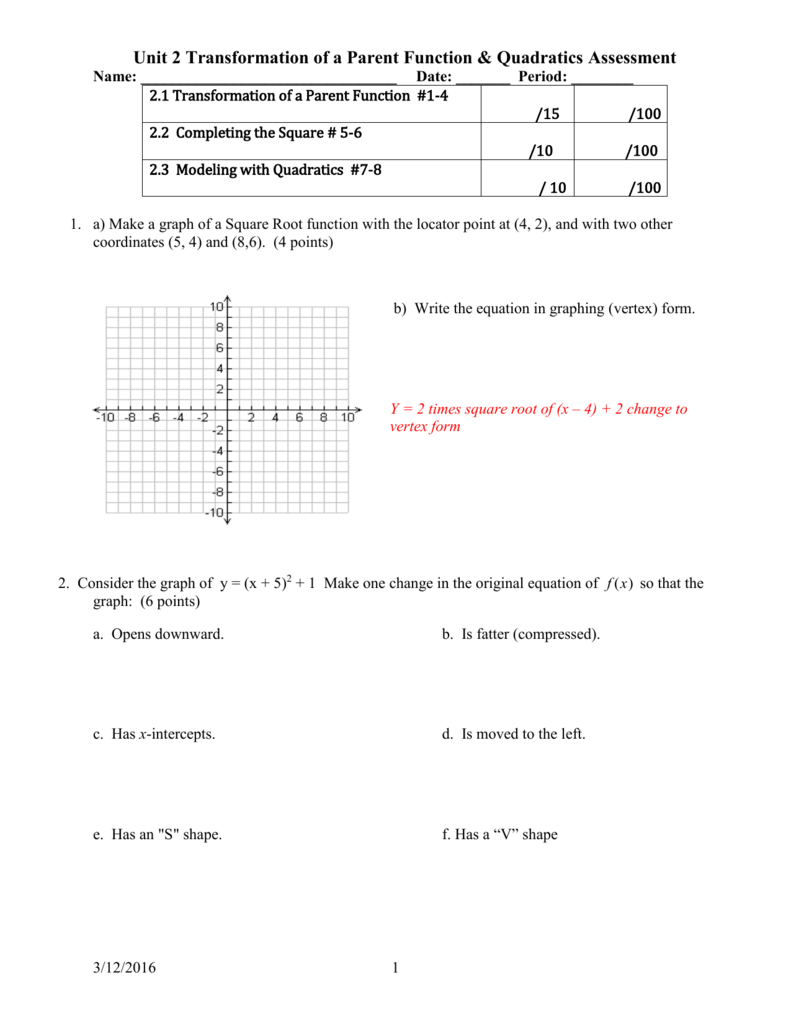 Algebra 2 Quadratic Functions Worksheet Algebra Worksheets Free Download