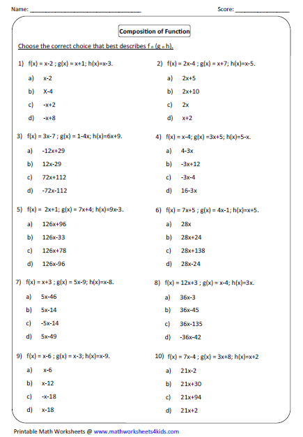 Answer Key Composition Of Functions Worksheet Answers Worksheet