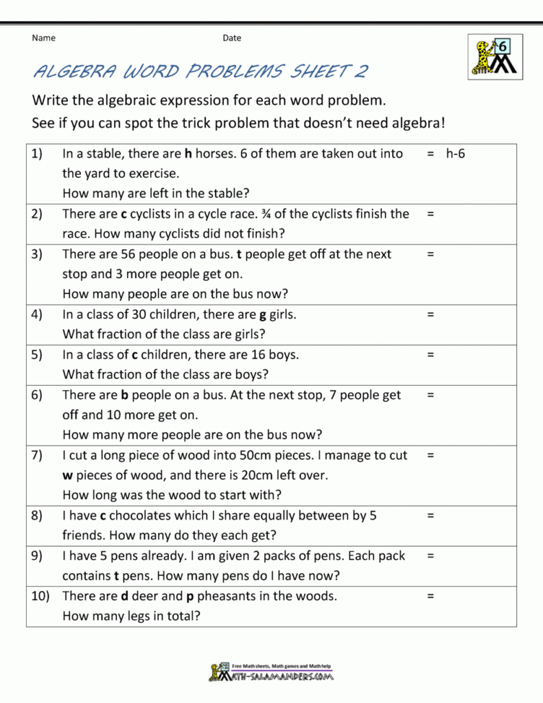 Basic Algebra Worksheets