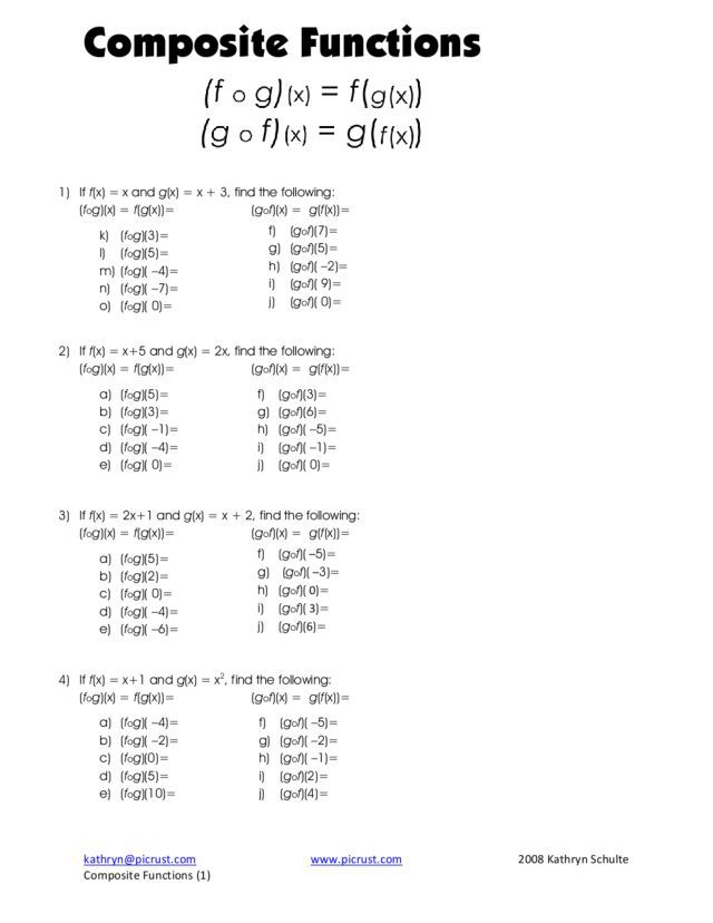 Composition Of Functions Worksheet 2 Answer Key Pdf Kidsworksheetfun