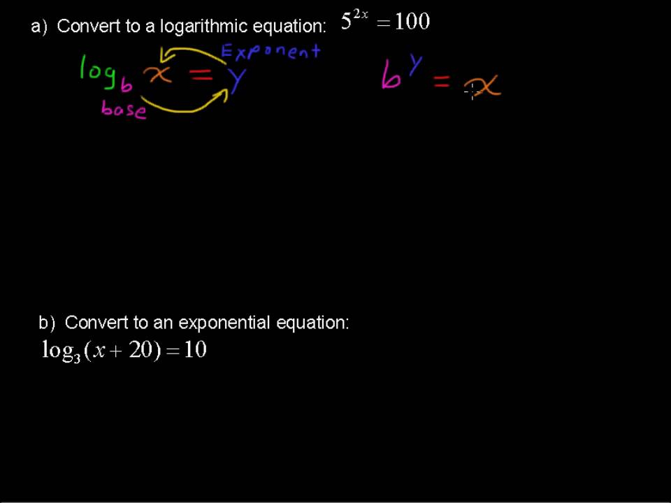 Converting Exponential Equations To Logarithmic Equations College